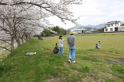 朝来で友達になったご家族とお花見の画像