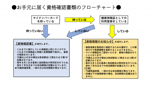 お手元に届く国民健康保険の資格確認書類のフローチャート